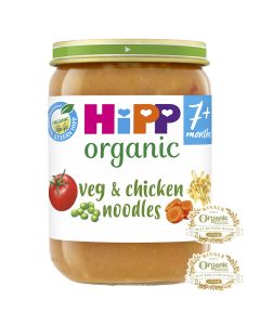 Jar of HiPP Organic veg & chicken noodles 7+ months